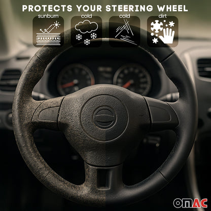 14.5-15.5’’ Steering Wheel Cover Black Leather Breathable Anti-slip