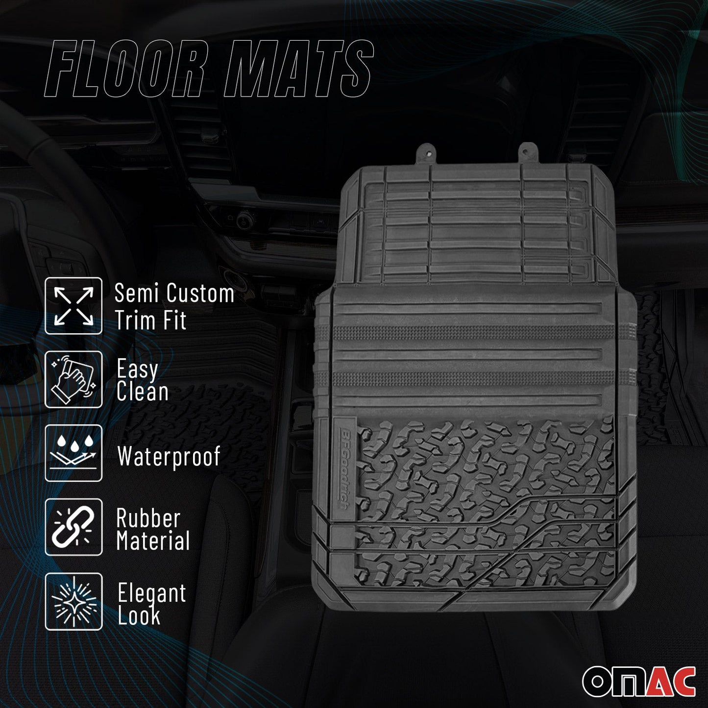 Semi Custom Trim fit Floor Mats for Ford Trucks All Season Rubber 2 Pcs