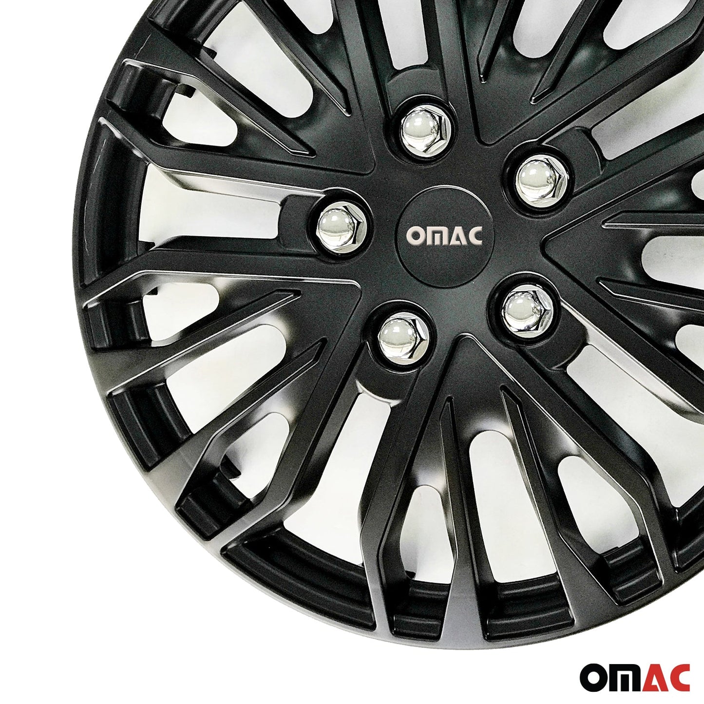 OMAC 16" Wheel Covers Guard Hub Caps Durable Snap On ABS Black Silver 4x OMAC-WE41-MBK16