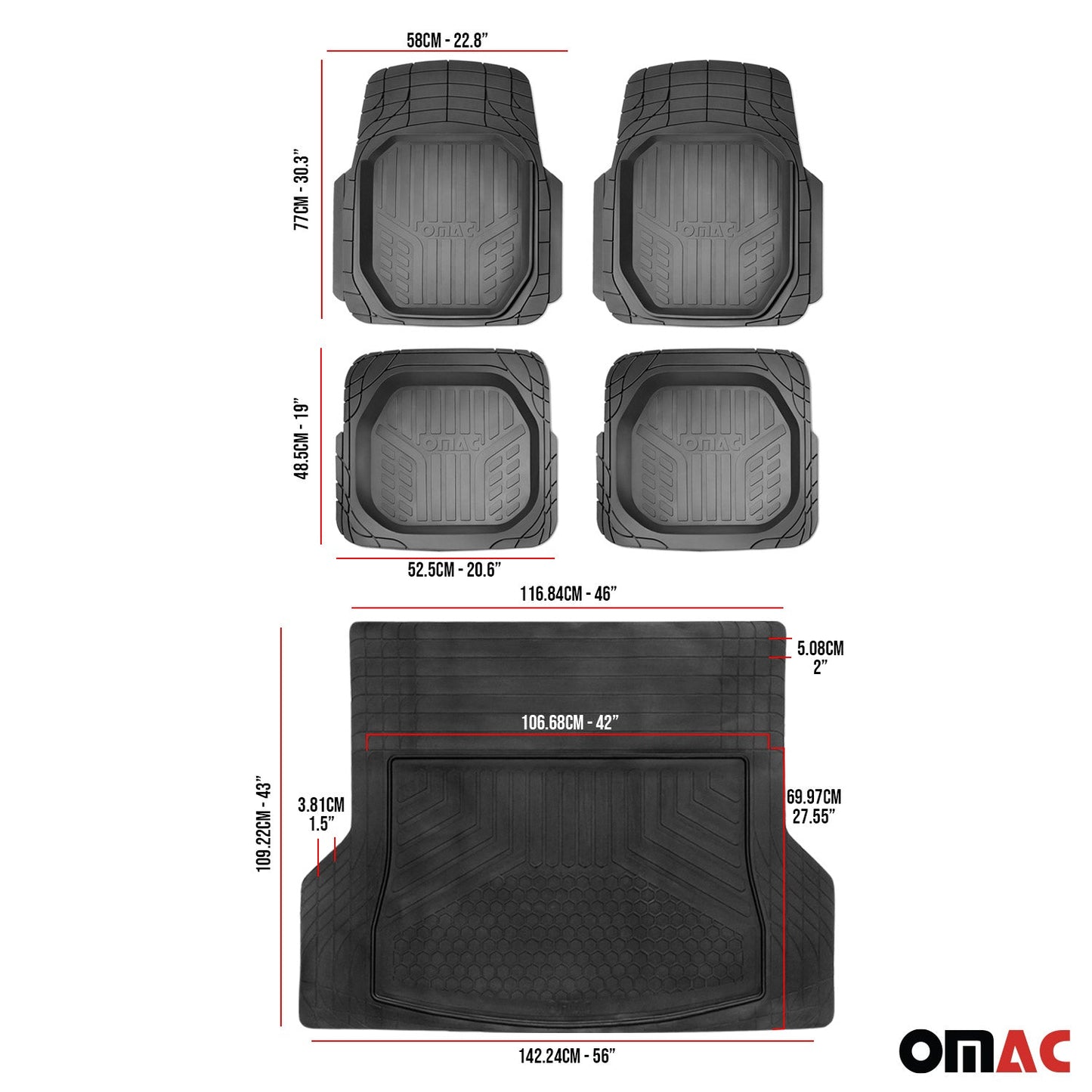 2021-2024 Honda Fit Semi-Custom fit Floor Mats & Cargo Liner Black 5Pcs
