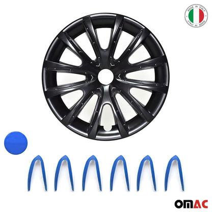 Bicolo Hub Caps Wheel Cover 14" Black & Dark Blue Full Set 4 pcs.
