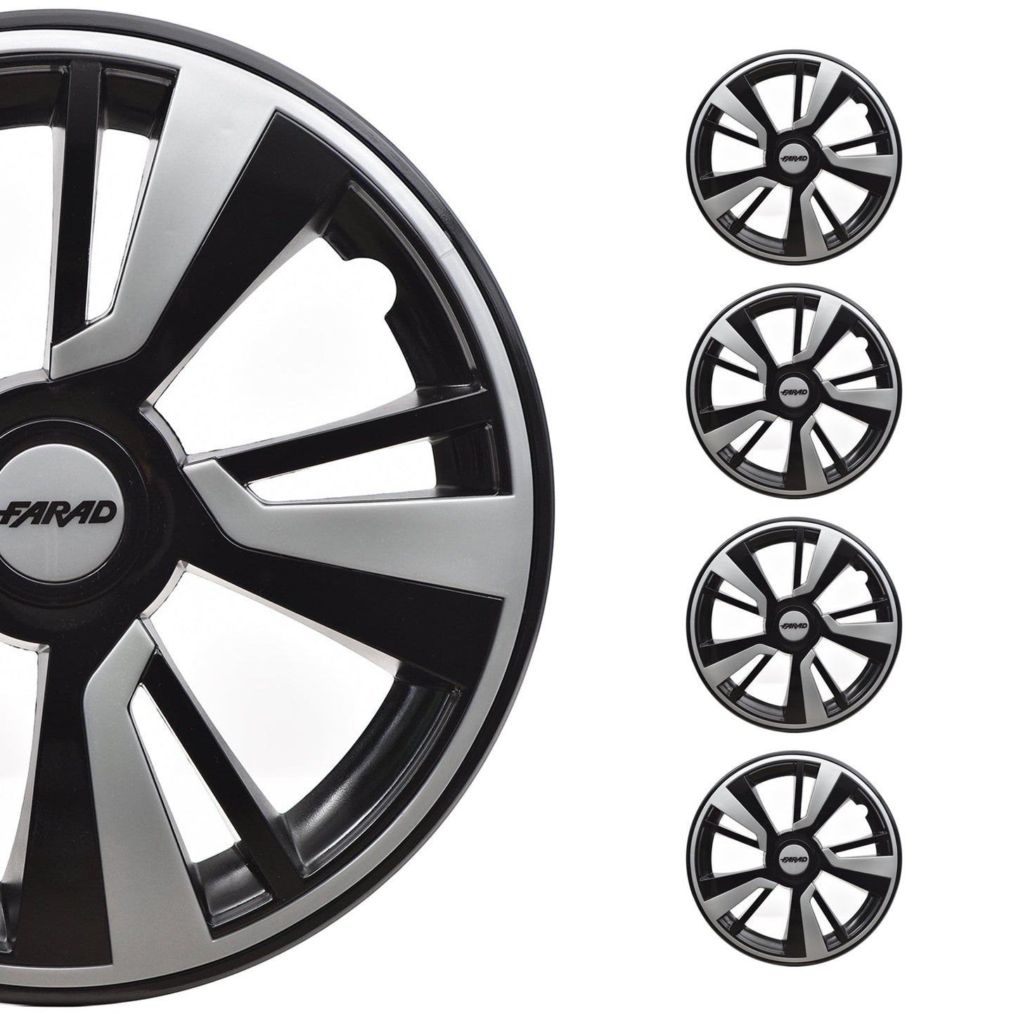 OMAC 15" Hubcaps Wheel Rim Cover Black with Light Grey Insert 4pcs Set VRT99FR243B15LG