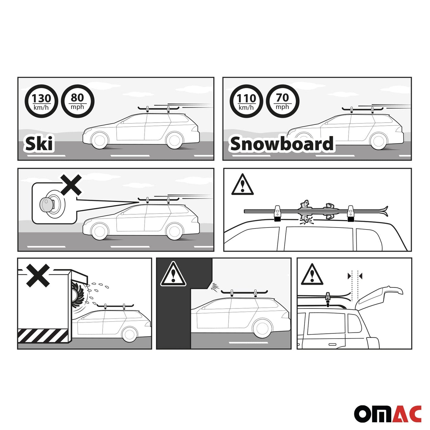 OMAC Menabo Clamby 4 Ski Rack Roof Rack Ski Snowboards Fixing Kit '000121800000