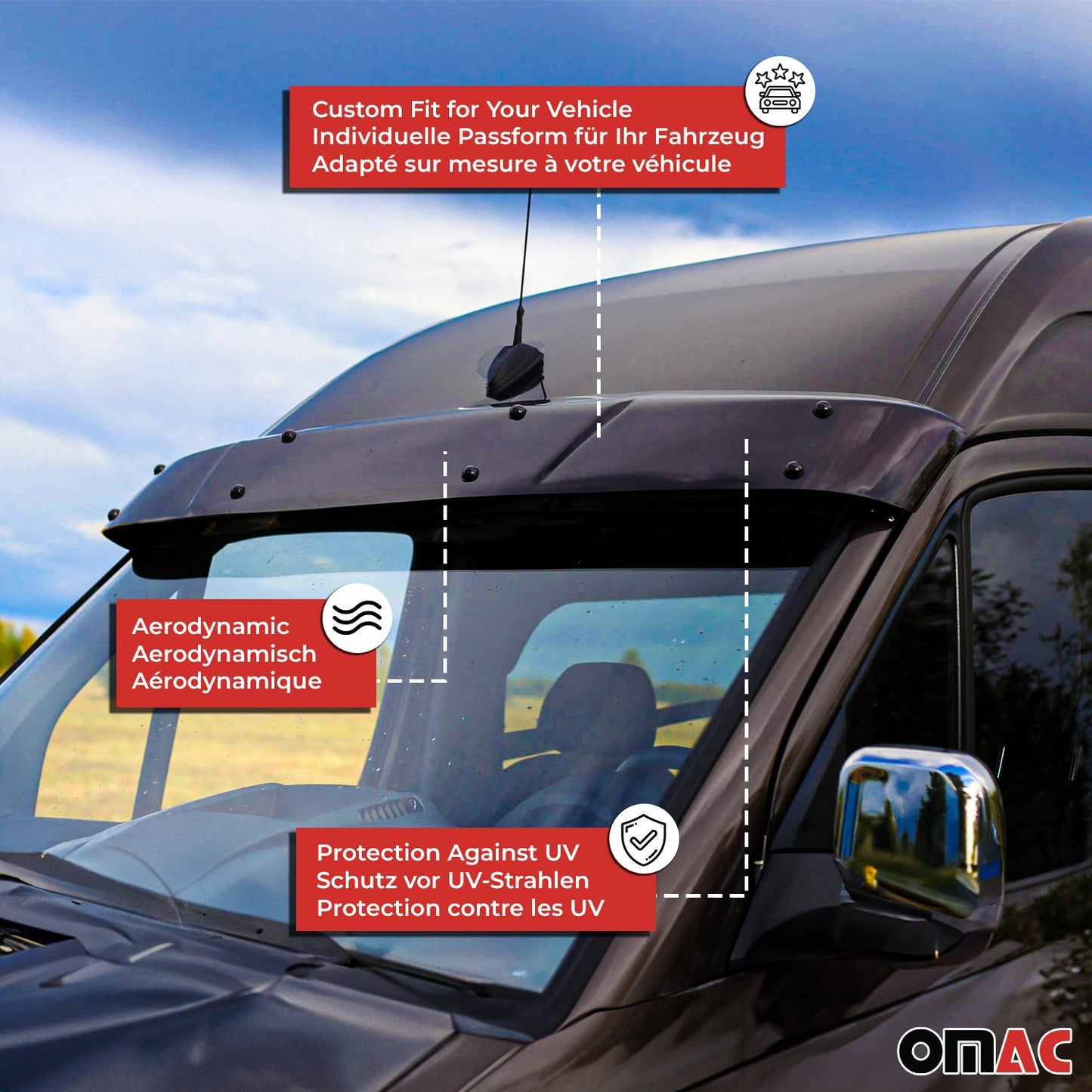 OMAC Front Windshield Sun Visor Protector for Mercedes Metris 2016-2024 Acrylic Smoke U004511