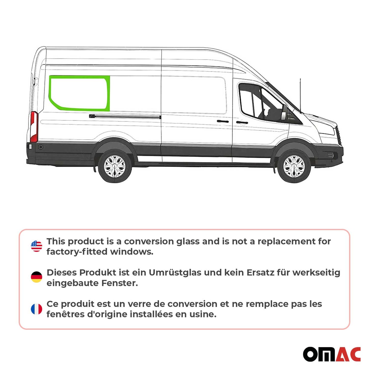 2015-2025 Ford Transit Window Glass Mid-High Roof Right Side Rear L4 Black