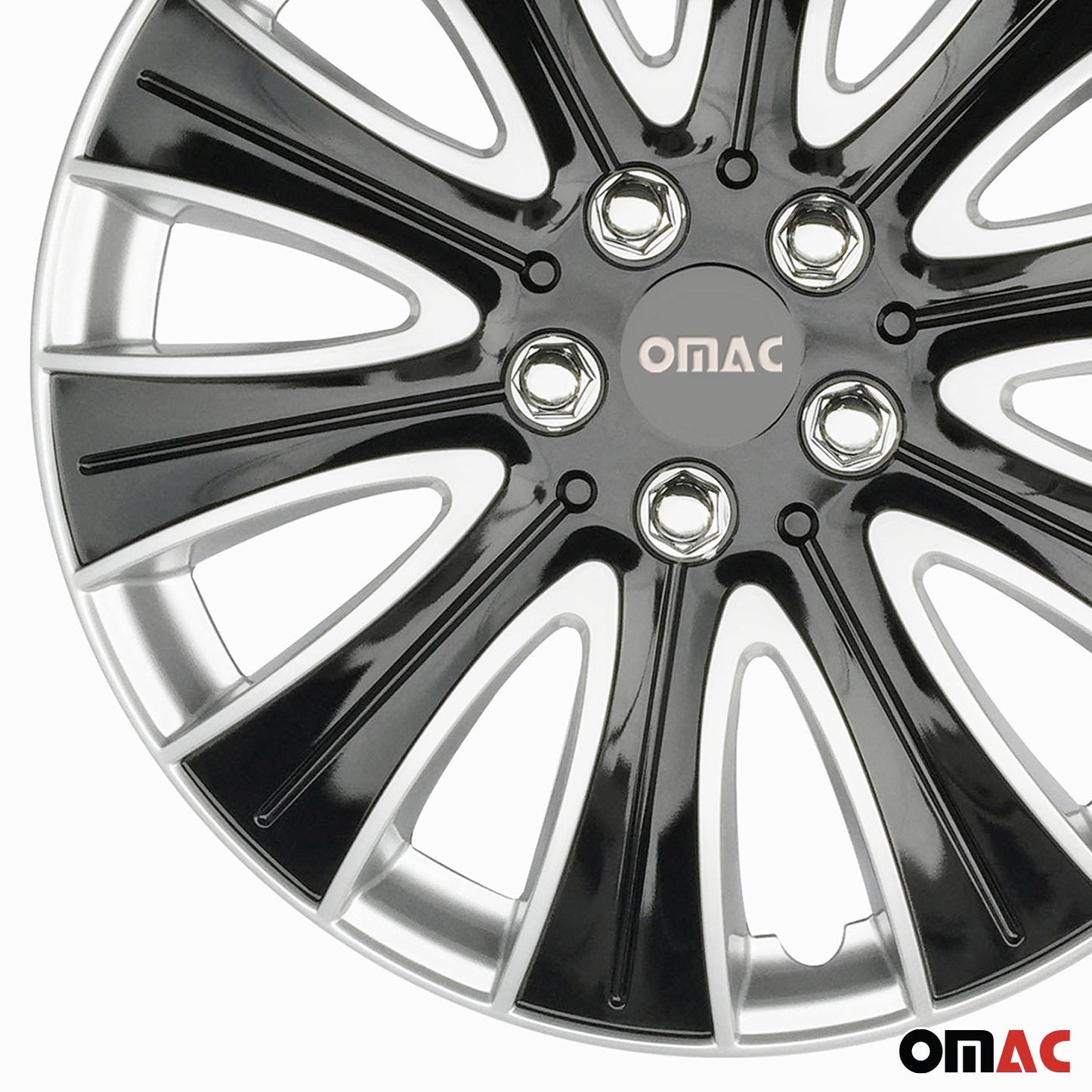 OMAC 16" Wheel Covers Guard Hub Caps Durable Snap On ABS Accessories Black Silver 4x OMAC-WE40-SVBK16