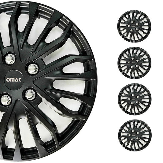 OMAC 17"Wheel Covers Guard Hub Caps Durable Snap On ABS Accessories Black Silver 4x OMAC-WE41-MBK17