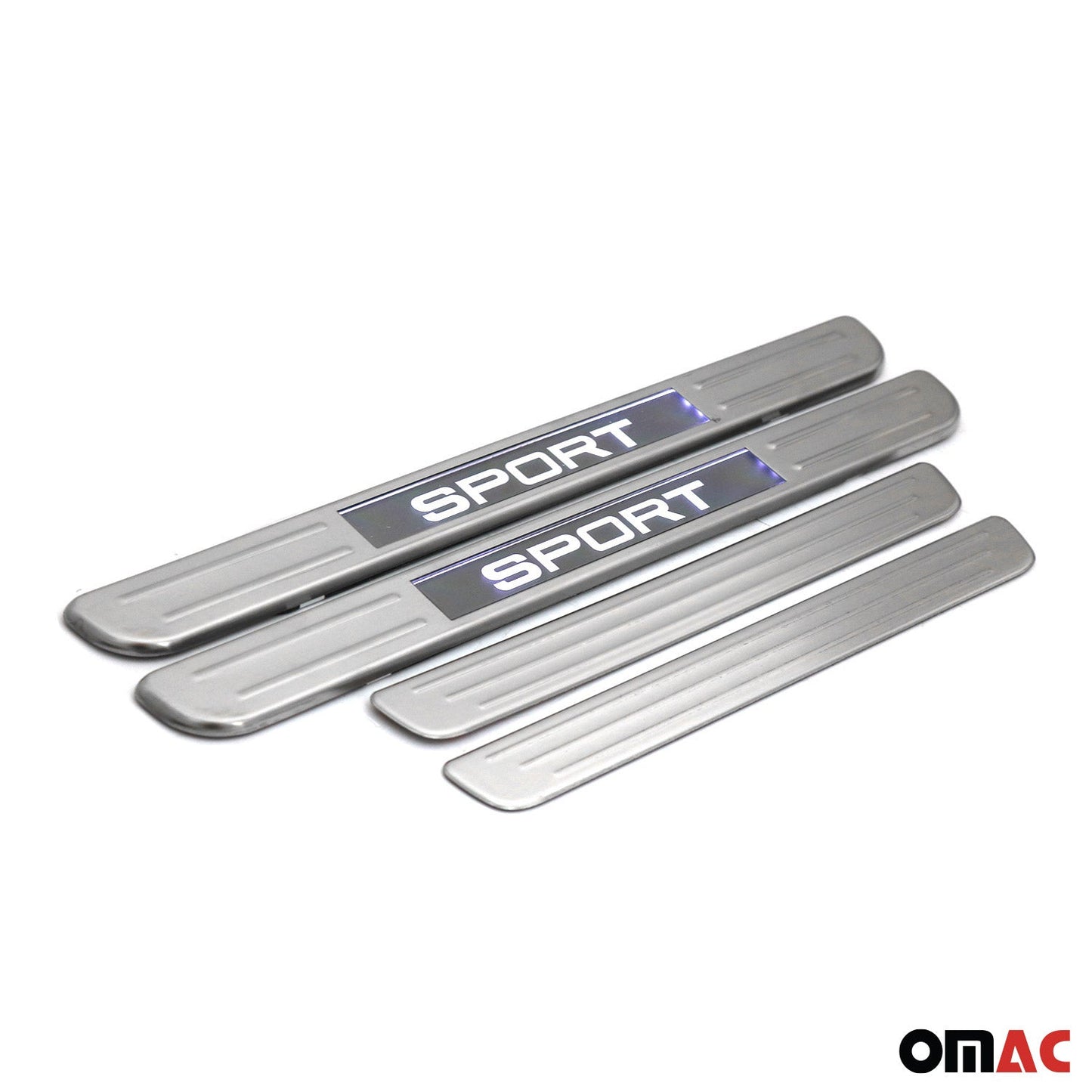 OMAC Door Sill Scuff Plate Illuminated for Cadillac Steel Silver 4 Pcs U028566