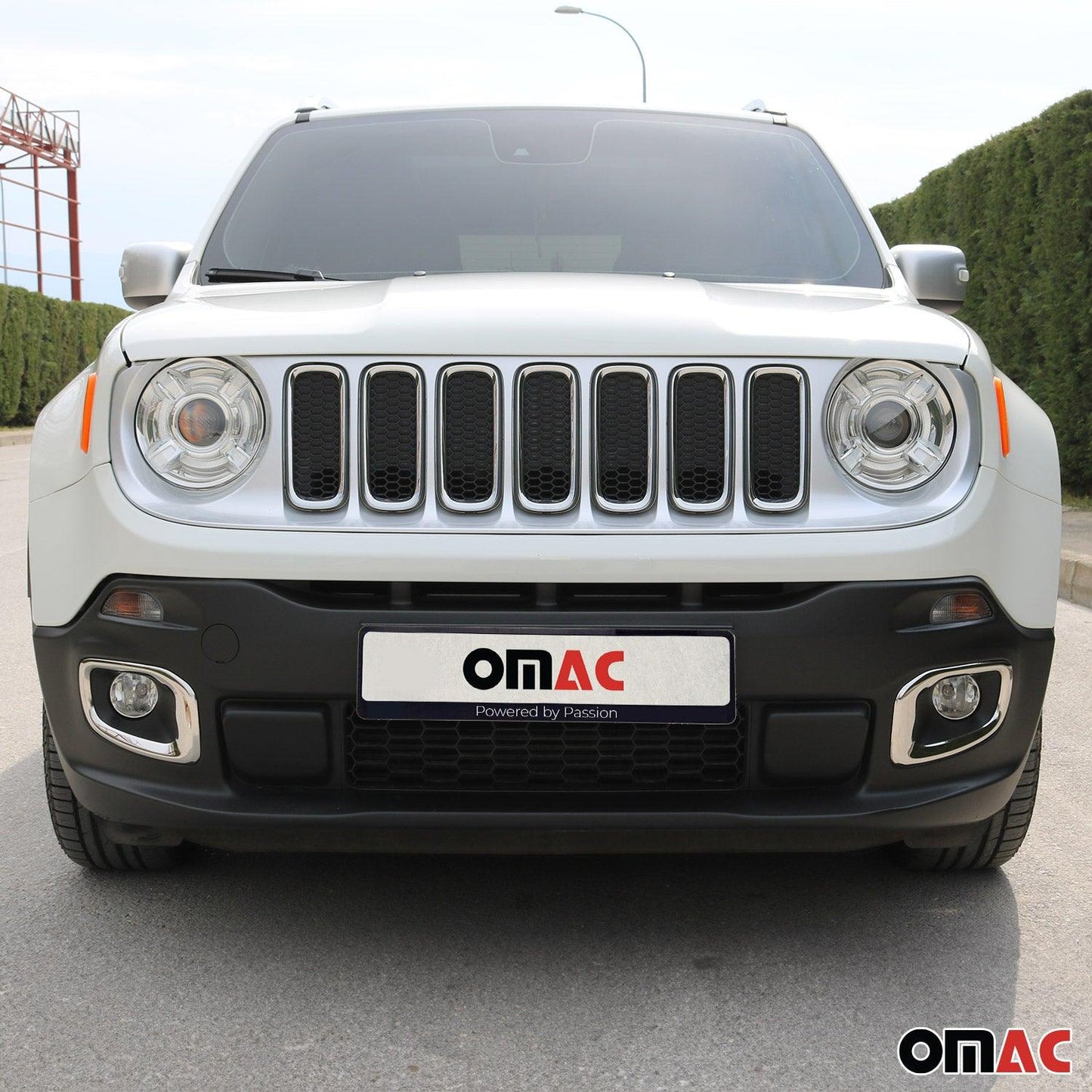 OMAC Fog Light Lamp Bezel Cover for Jeep Renegade 2015-2018 Steel Silver 2 Pcs 1708103