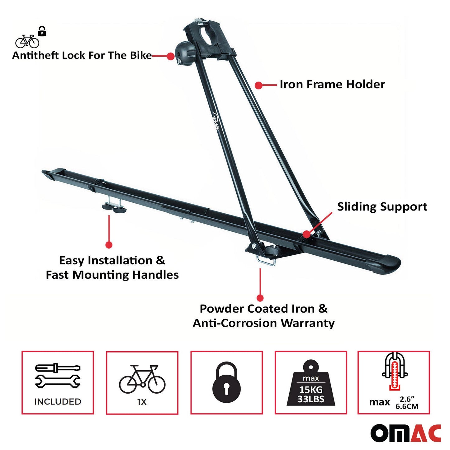 OMAC Bike Rack Carrier Roof Racks Set fits Subaru Forester 2014-2018 Black 3x U020732