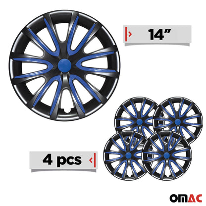 Bicolo Hub Caps Wheel Cover 14" Black & Dark Blue Full Set 4 pcs.