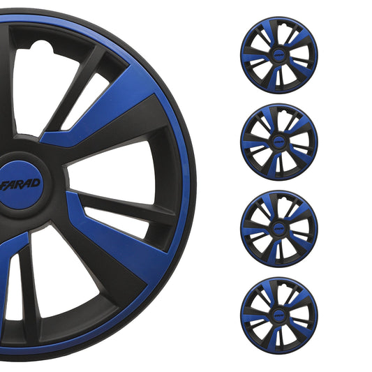 OMAC 16" Hubcaps Wheel Rim Cover Matt Black with Dark Blue Insert 4pcs Set 99FR243BM16DB
