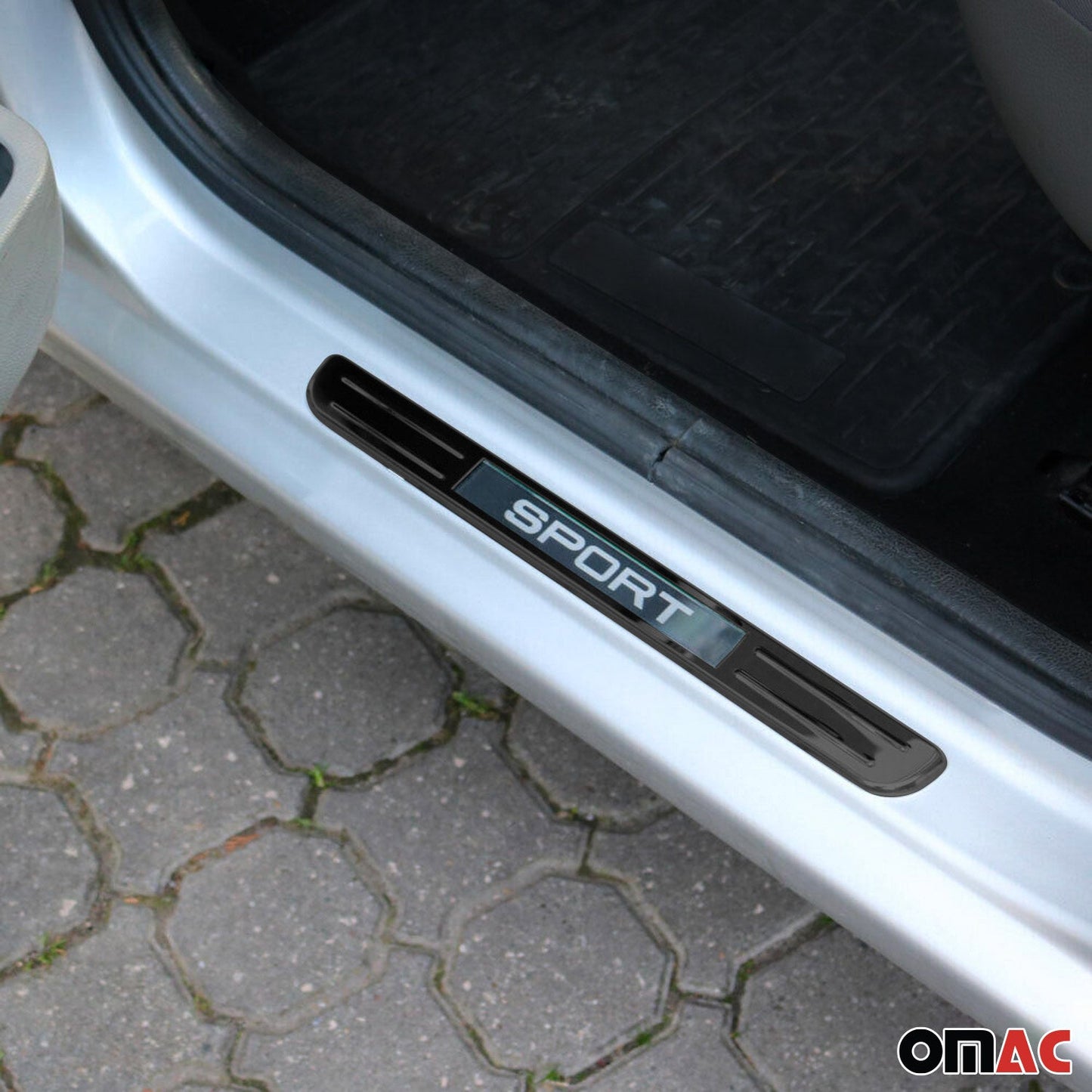 OMAC Illuminated Car Door Sill Protector Scuff for Mercedes Sport Dark Chrome 4 Pcs U022748