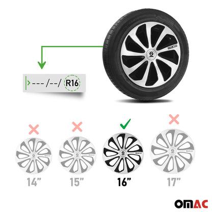 OMAC 16" Sparco Sicilia Wheel Covers Hubcaps Silver Carbon Black 4 Pcs 96SPC1675SVBKC