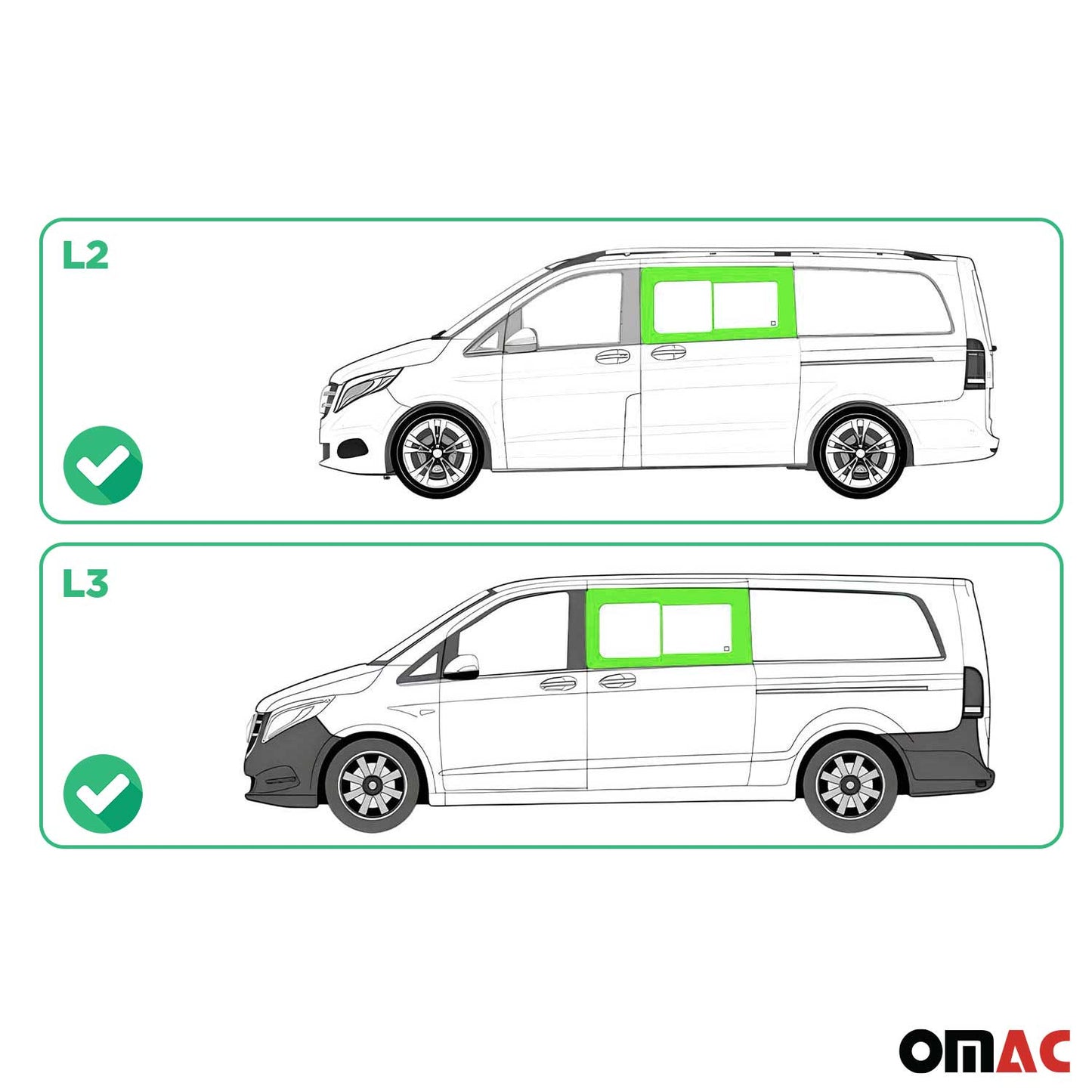 2016-2024 Mercedes Metris Window Glass Fit Kit Front Left Side L2 L3 Black