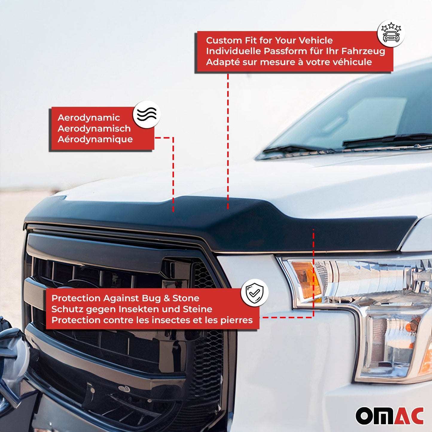 OMAC Front Bug Shield Hood Deflector for RAM ProMaster 2019-2024 Acrylic Smoke '2530202