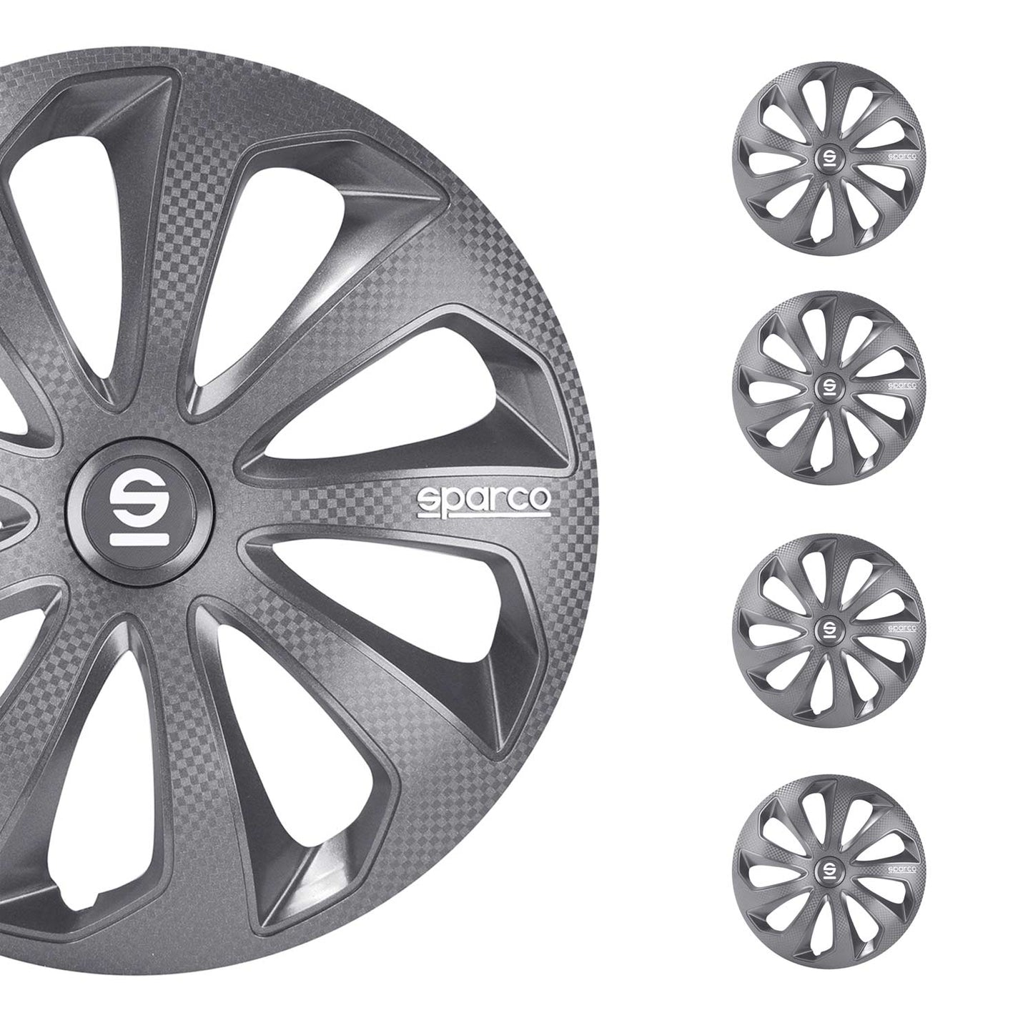OMAC 14" Sparco Sicilia Wheel Covers Hubcaps Gray Carbon 4 Pcs 96SPC1474GRC