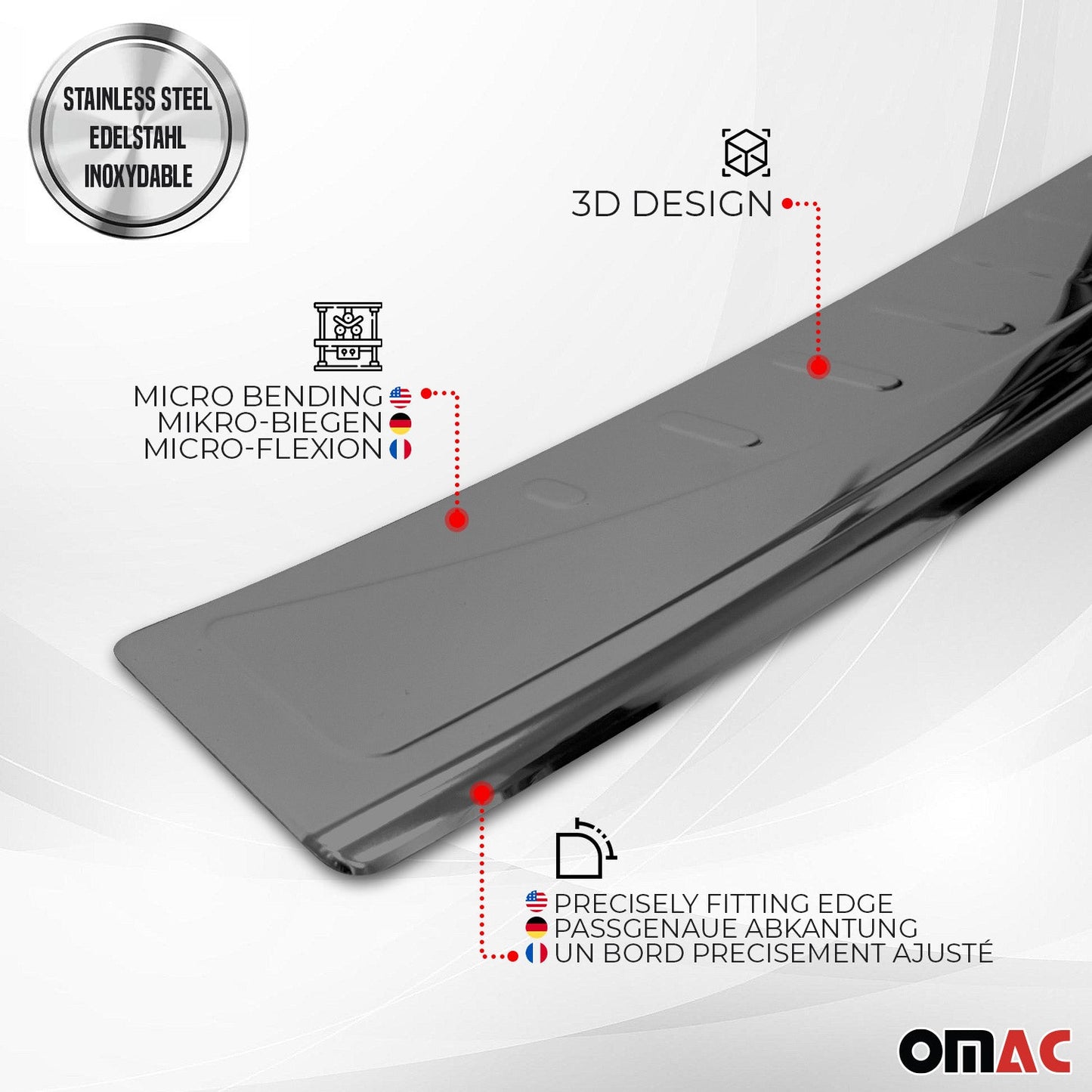OMAC Dark Chrome Rear Bumper Trunk Sill Cover Guard Fits Citroen Berlingo 2019-2020 5732093B