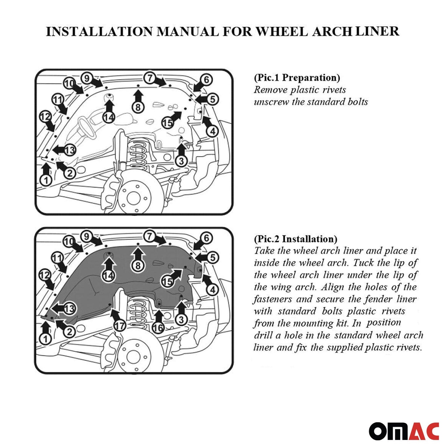 OMAC Rear Set Wheel Arch Liner Splash Fender Guard for Jeep Wrangler 2018-2024 2 Pcs 1713JWFG-SET1
