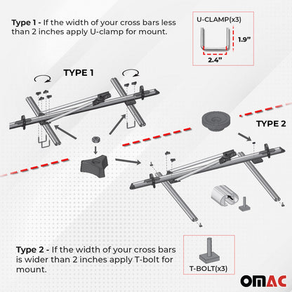 OMAC Bike Rack Carrier Roof Racks Set fits Toyota Yaris 1999-2006 Gray 3x U020745