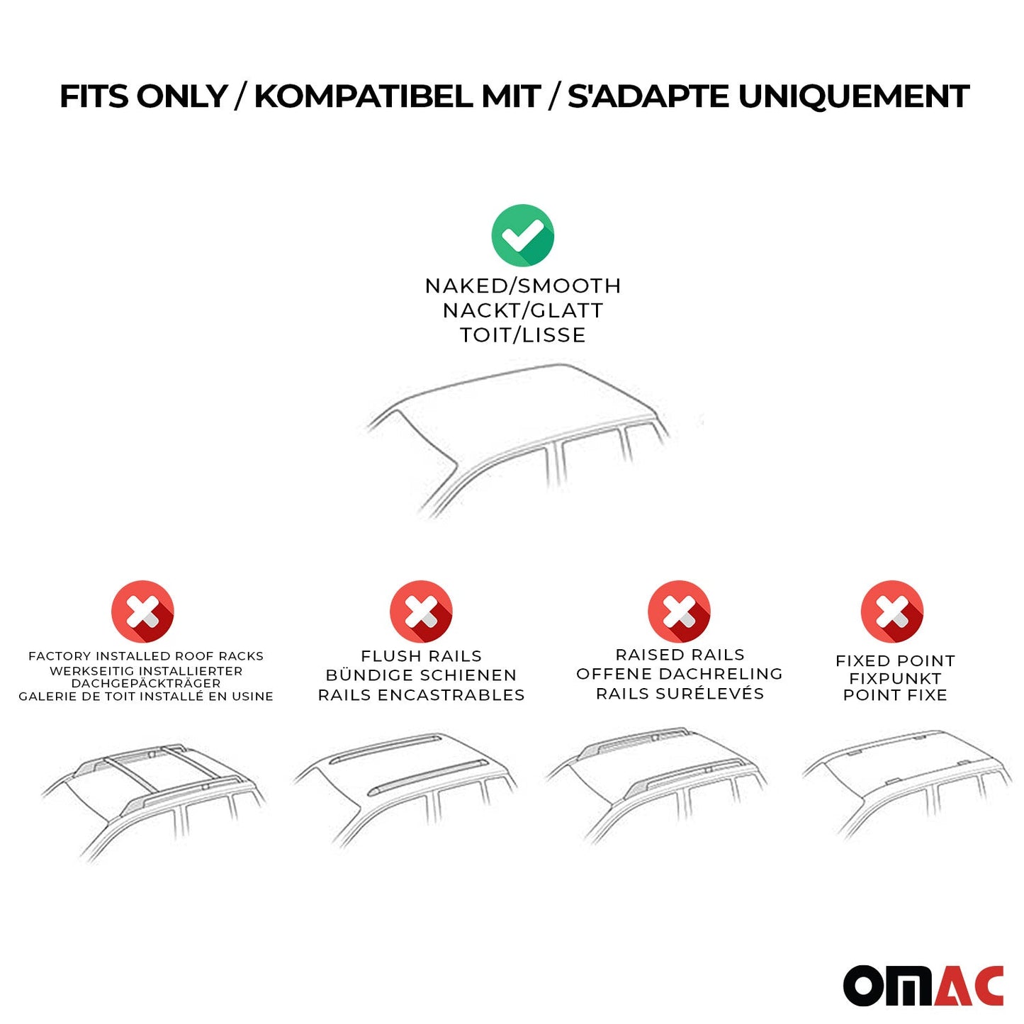 OMAC Smooth Roof Racks Cross Bars Carrier for Hyundai Sonata 2011-2014 Black 2Pcs G003113