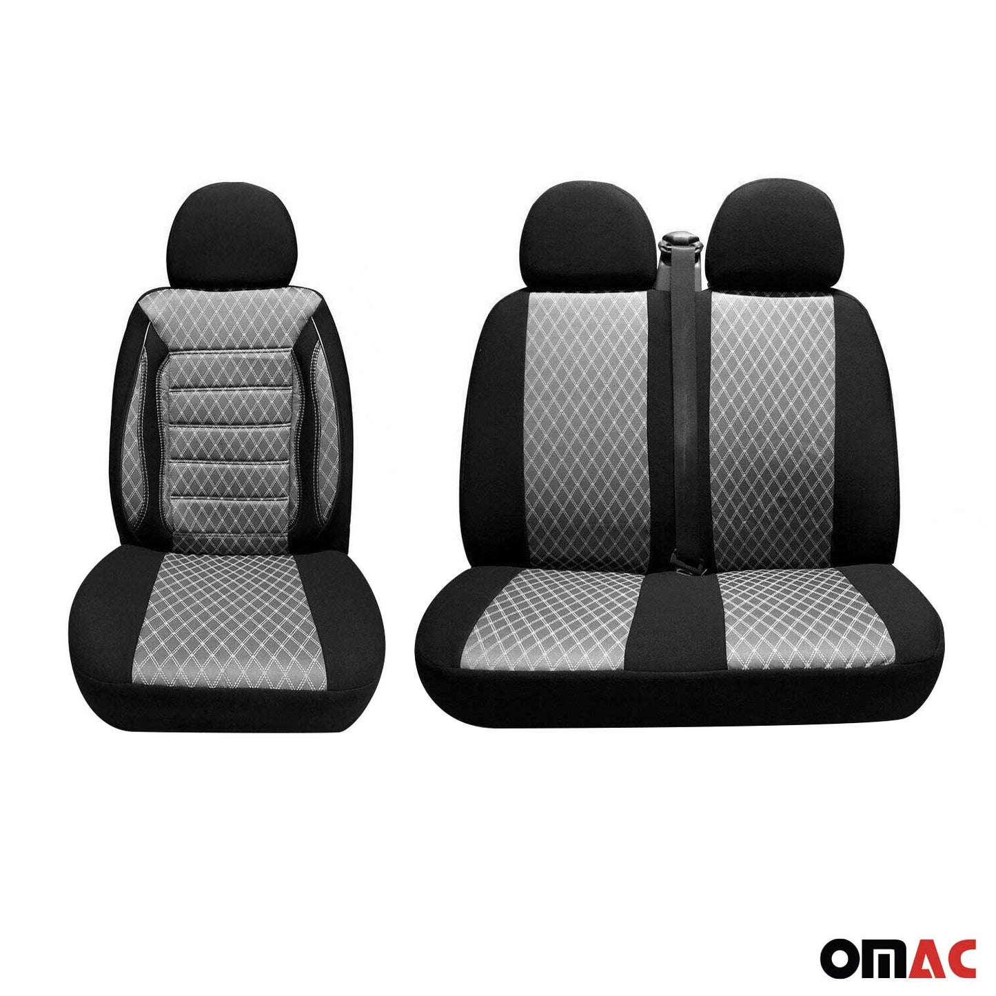 OMAC Front Car Seat Covers for Mercedes Metris 2016-2024 Grey & Black 2+1 Set A009628