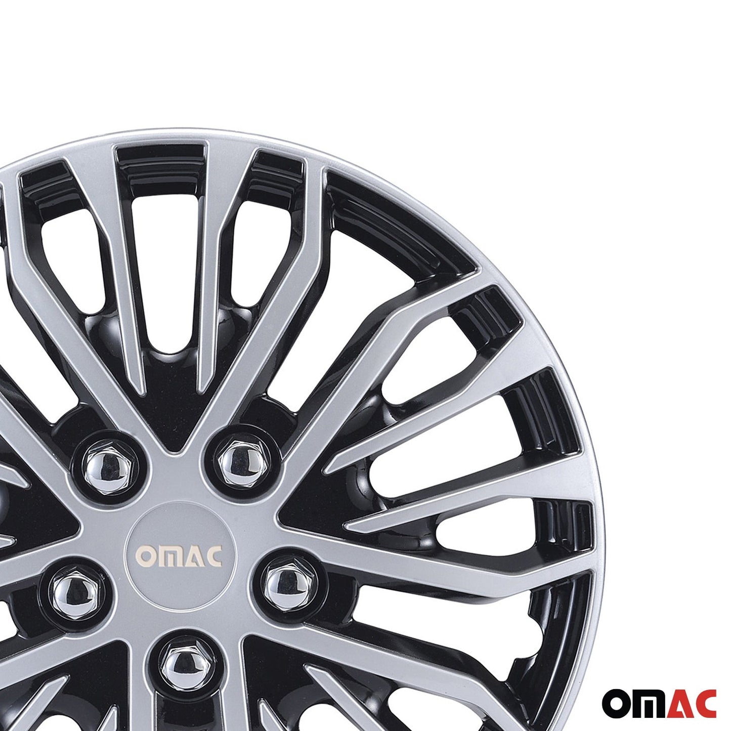OMAC 14" Wheel Covers Guard Hub Caps Durable Snap On ABS Black Silver 4x OMAC-WE41-SVBK14