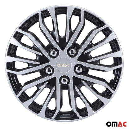 OMAC 14" Wheel Covers Guard Hub Caps Durable Snap On ABS Black Silver 4x OMAC-WE41-SVBK14