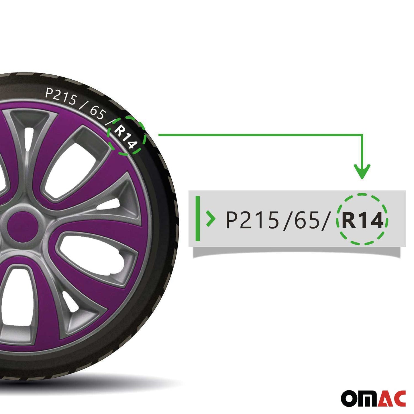 OMAC 14" Wheel Rim Cover fits Universal Guard Hub Caps Durable ABS Gray Voilet Matte 99FR241G14V