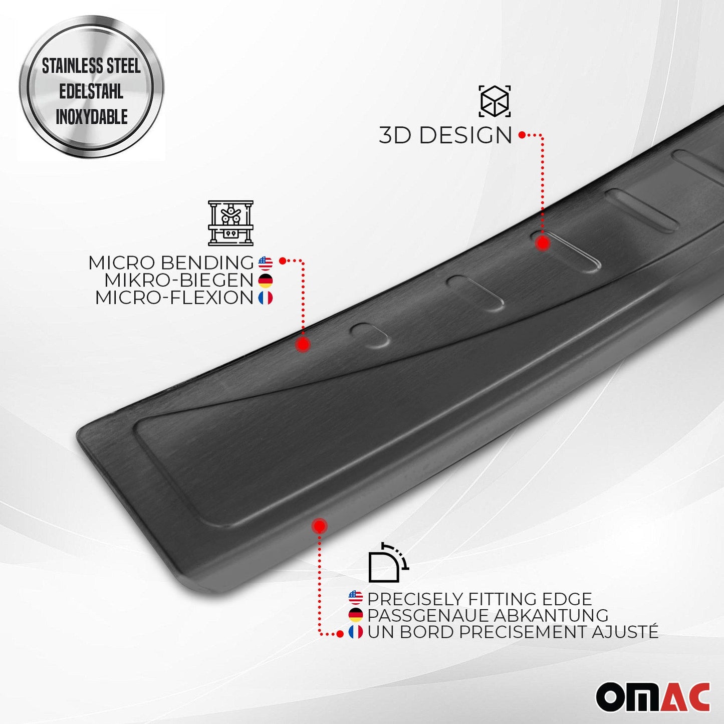 OMAC Rear Bumper Sill Cover Protector for Ford EcoSport 2018-2022 Steel Brushed Dark 2630093FBT