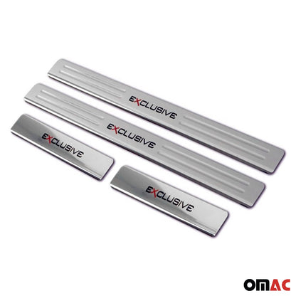 OMAC Chrome Door Sill Plate Cover Trim Exclusive Embossed 18.5" x 1.77" 4 Pcs 9647091E