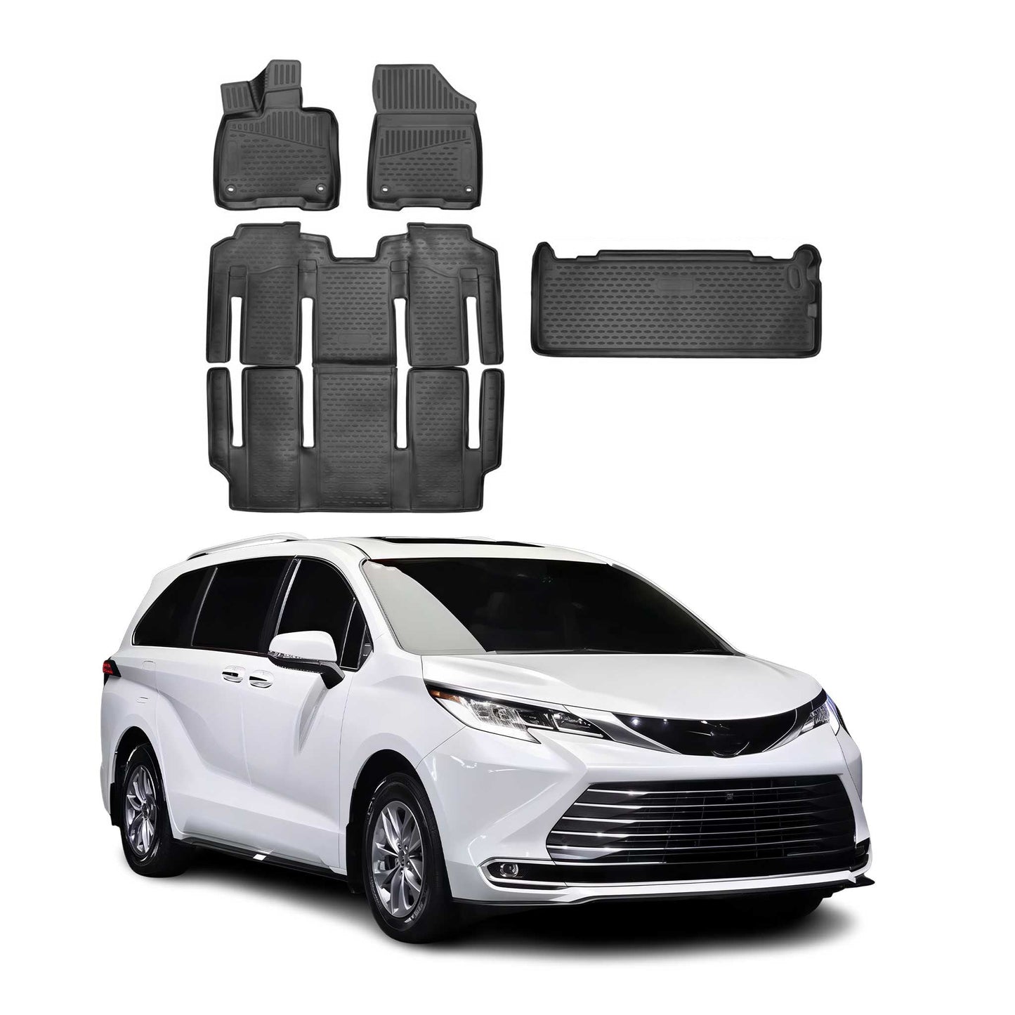 2021-2025 Toyota Sienna 7 Seats Floor Mats & Cargo Liner Full Set Black