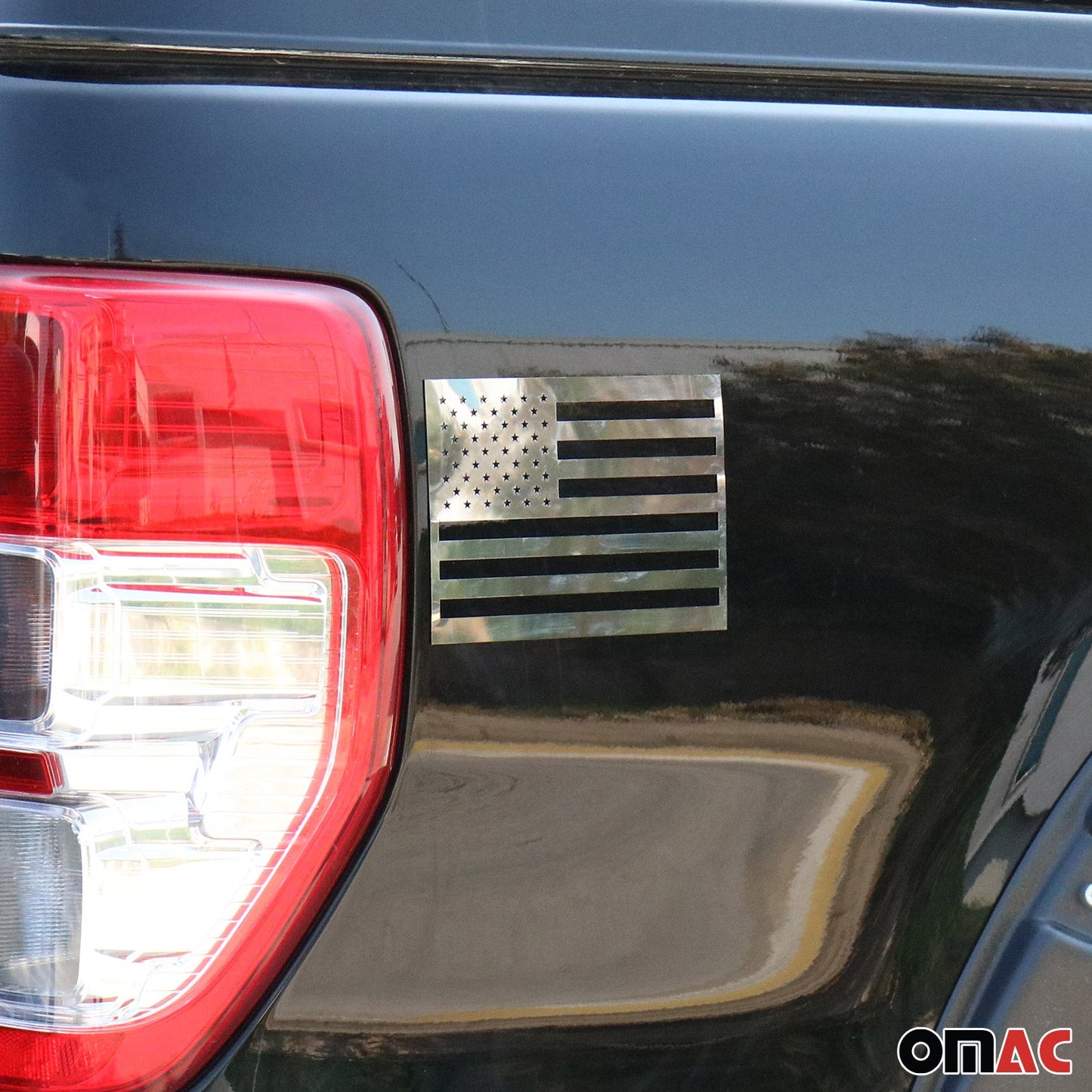 OMAC 2 Pcs US American Flag for Ford Ranger Chrome Decal Sticker Stainless Steel U022169