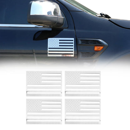 US American Flag Emblem 3D S.Steel US Badge Gloss Silver Universal Set 4 Pieces