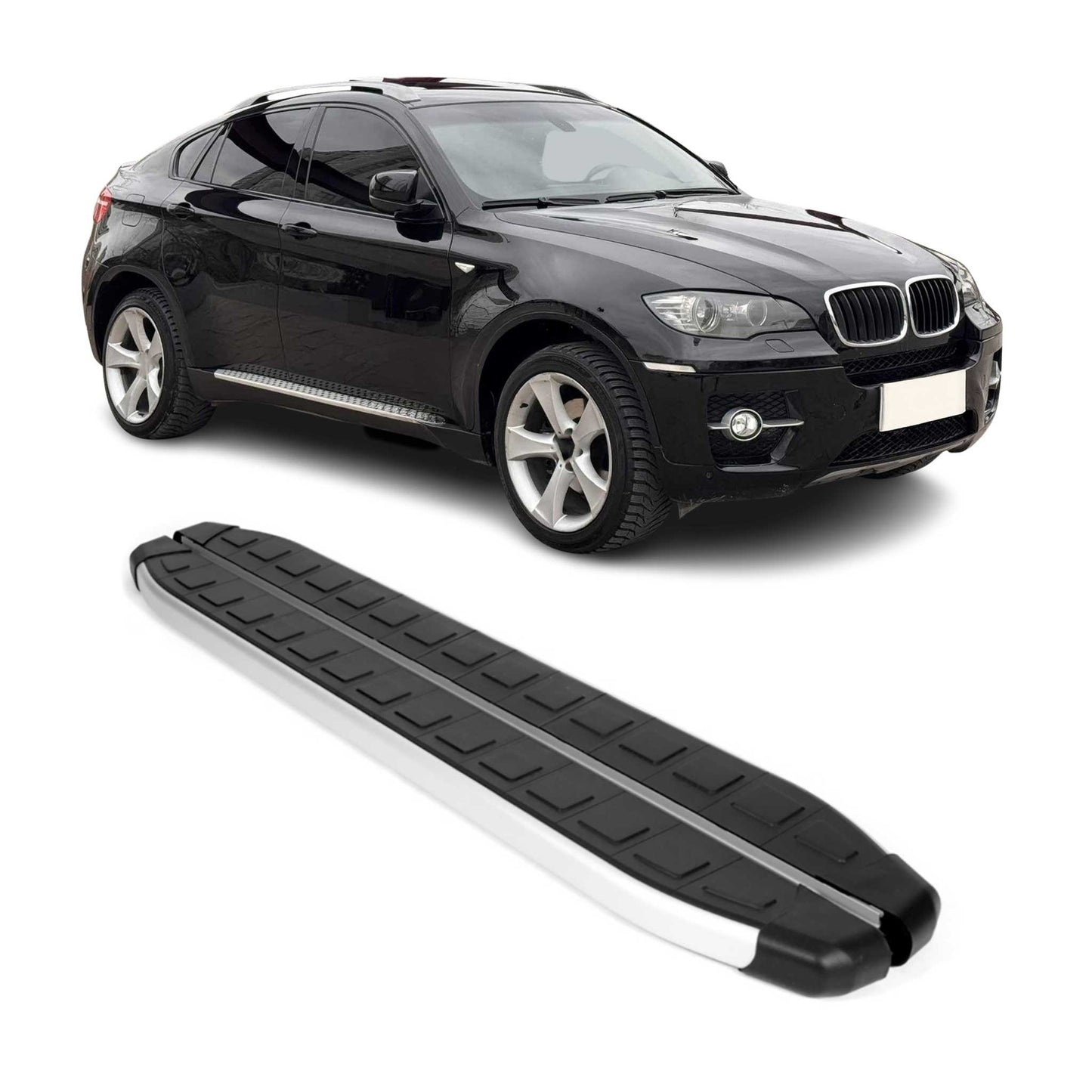 2007-2013 BMW X5 E70 Running Boards Side Steps Silver & Black