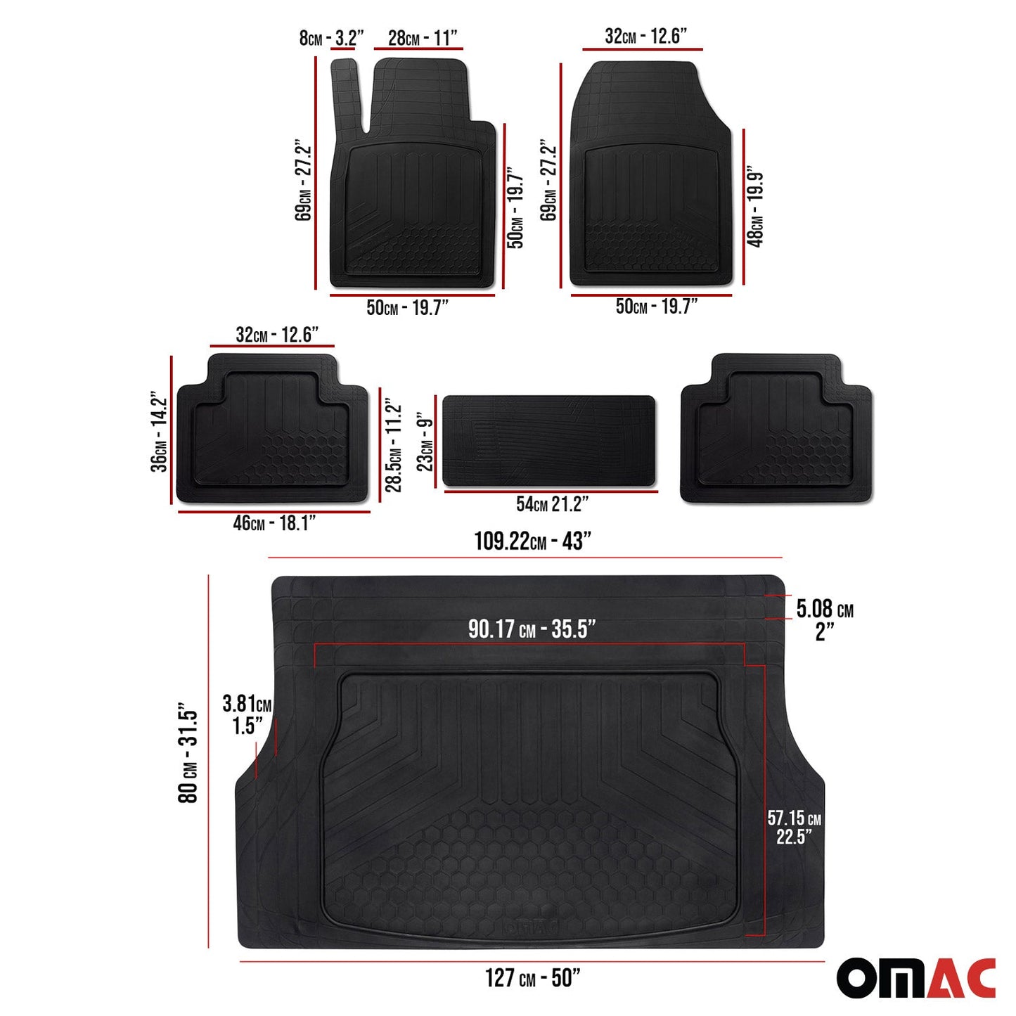 OMAC Trimmable Floor Mats & Cargo Liner for BMW 4 Series G22 G26 2021-2025 Black U020382