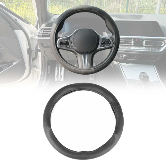 14.5-15.5’’ Steering Wheel Cover Black Dotted Leather Anti-slip Breathable