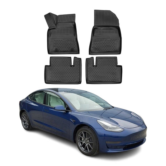 2017-2025 Tesla Model 3 Floor Mats Liners Full Set All Weather Black