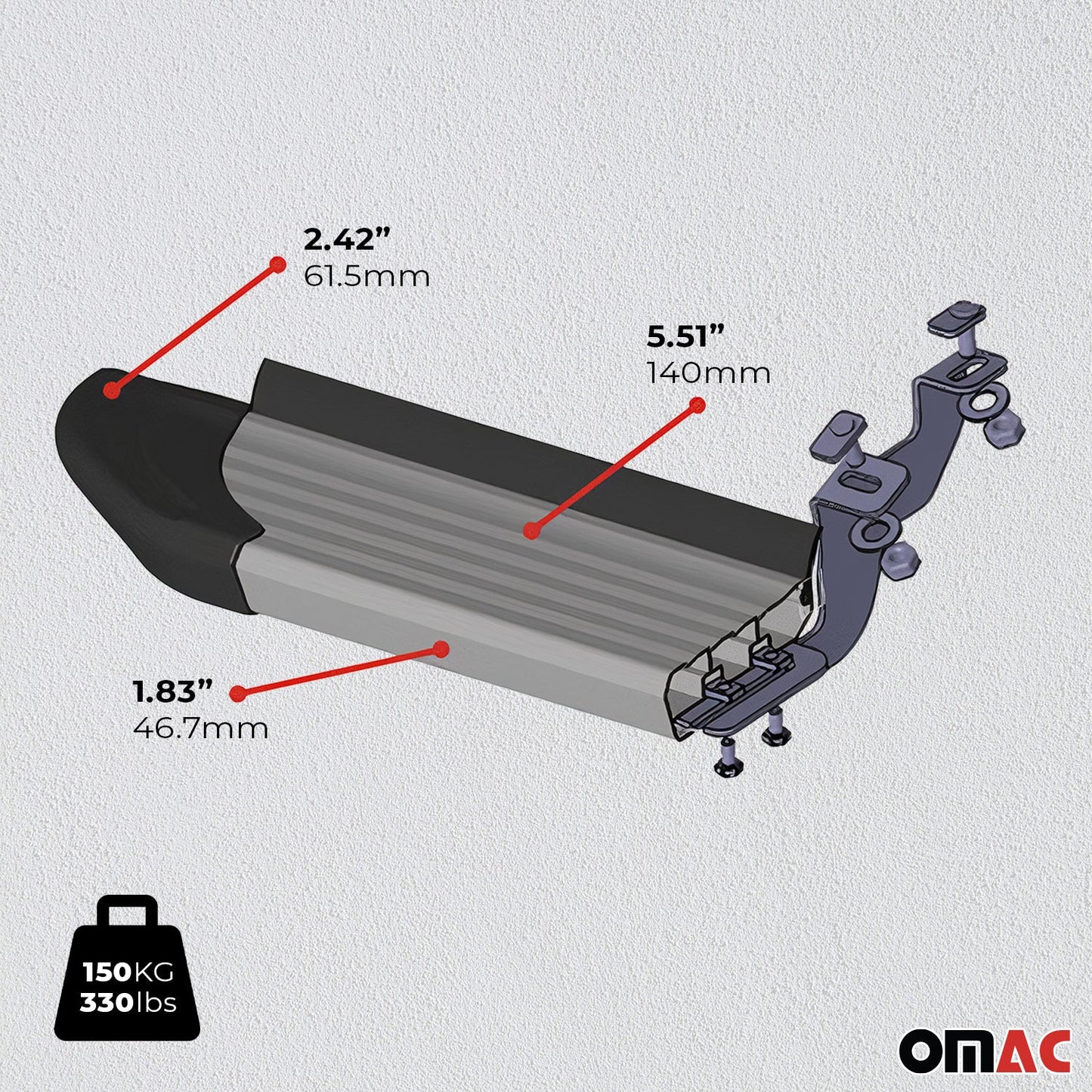 OMAC Running Boards Side Step Nerf Bars for Audi Q7 2017-2024 Aluminium Silver 2Pcs '1119939