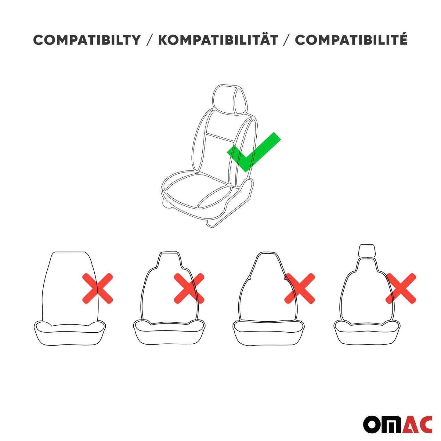 OMAC 2x Car Front Seat Cover Cushion Breathable Protection Non Slip Grey Black 96311A-GS1SET