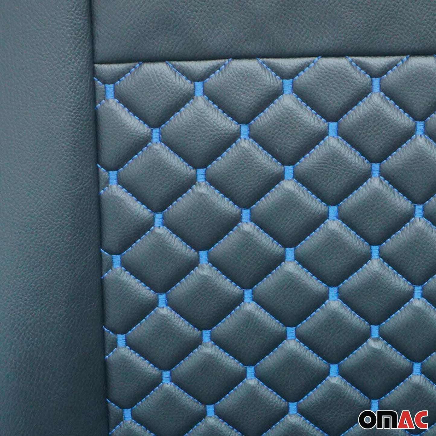 OMAC Leather Front Car Seat Covers Protector for VW Eurovan 1993-2003 Black Blue 7521321A-SM1
