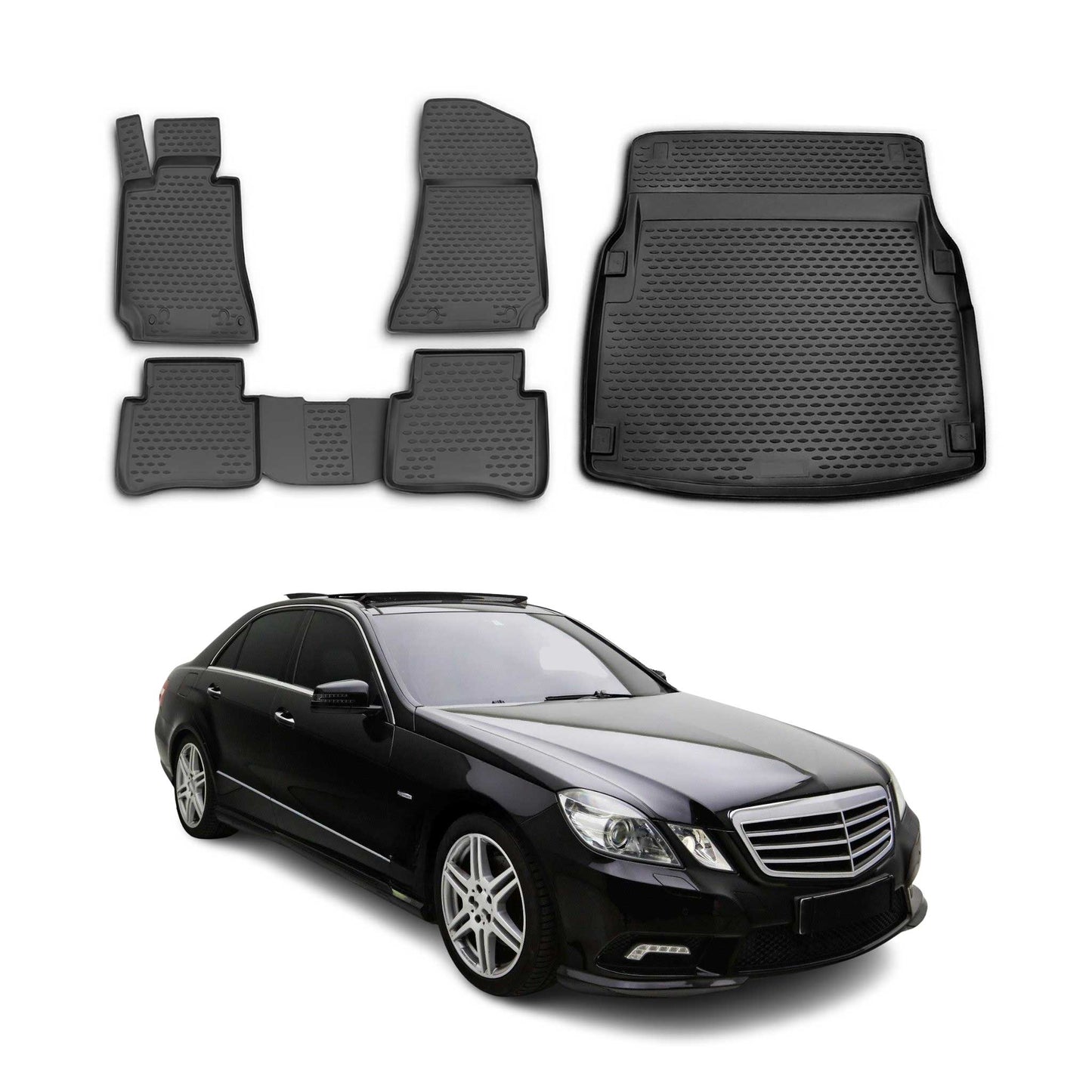 2010-2016 Mercedes E Class W212 Sedan Floor Mats & Cargo Liner Full Set All Weather Black
