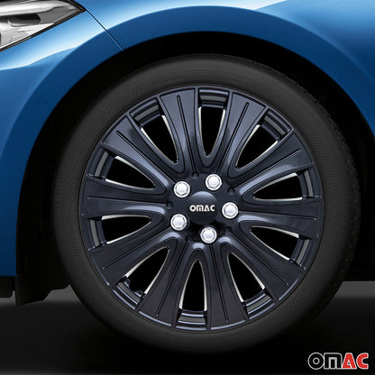 OMAC 16" Wheel Covers Guard Hub Caps Durable Snap On ABS Gloss Black Silver 4x OMAC-WE40-GBK16