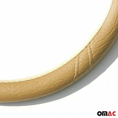 OMAC For Porsche Cayenne Dark Beige Leather 15" Car Steering Wheel Cover Anti-Slip U010501