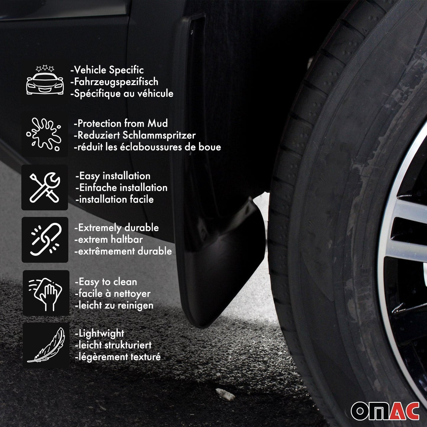 OMAC Mud Guards Splash Mud Flaps for Mazda 3 Sedan 2014-2018 Black 2 Pcs 4696MF141