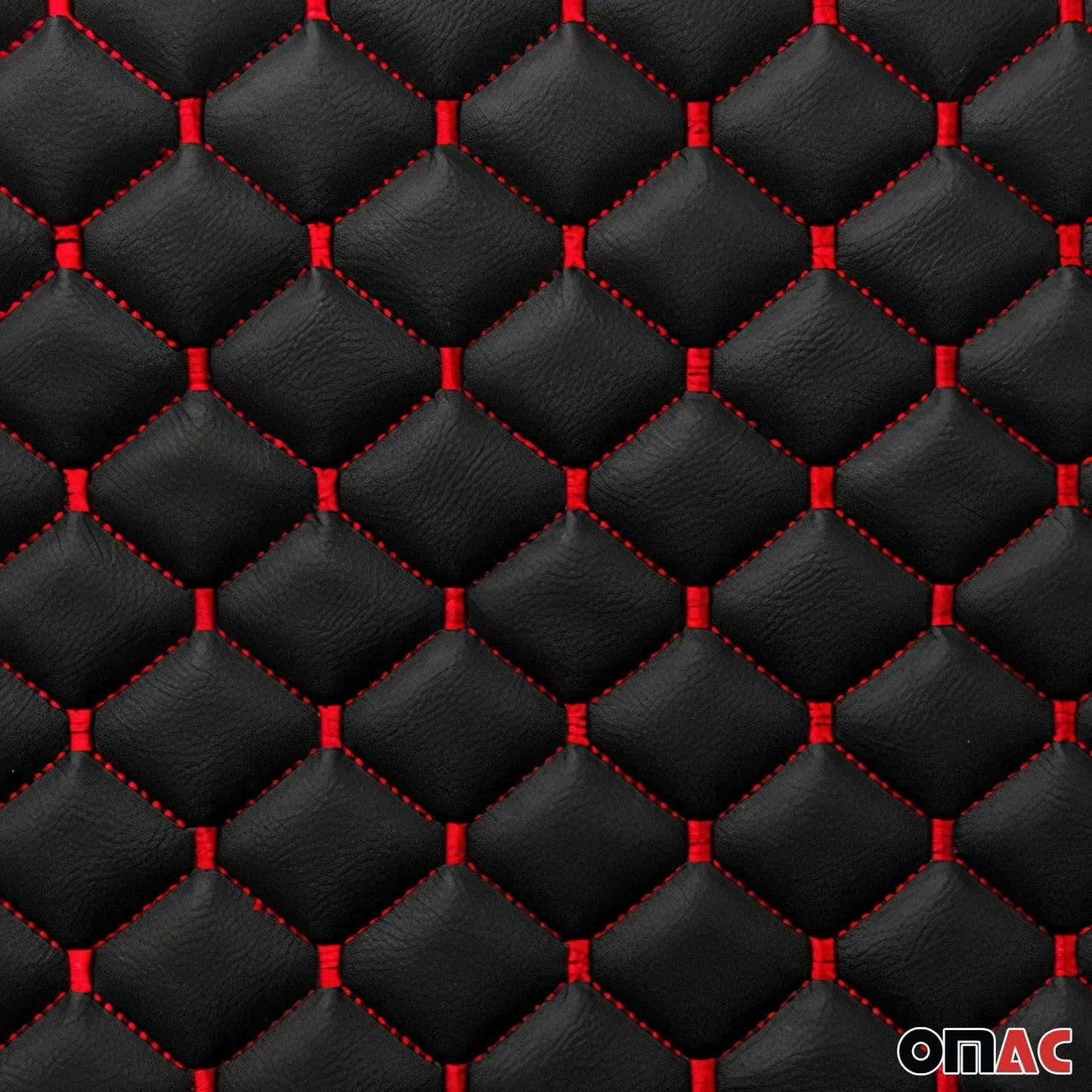 Embossed Black Faux Leather Lining Red Diamond Stitch Car Upholstery 55x39 inch