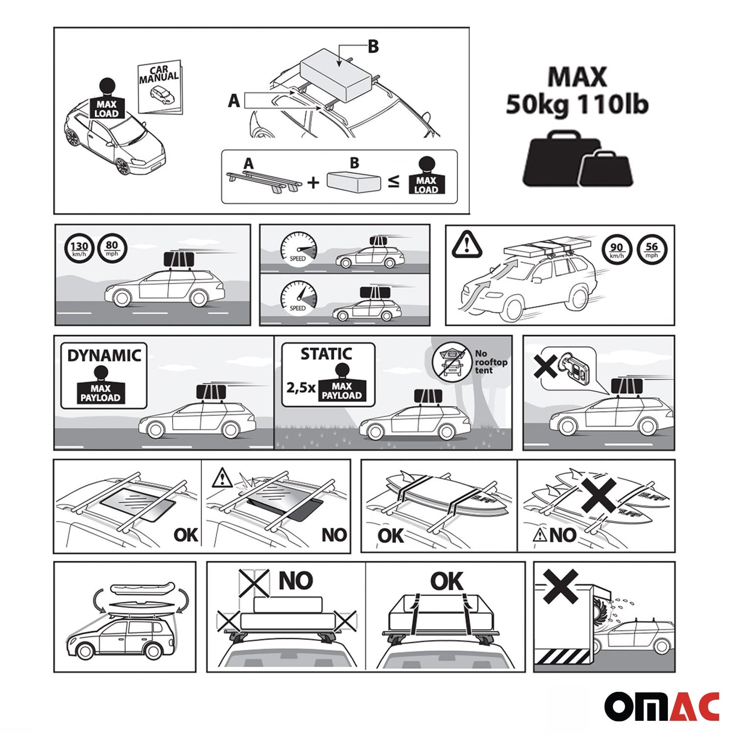 OMAC Smooth Roof Racks Cross Bars Luggage Carrier for Toyota Venza 2009-2015 Black 2x U026768