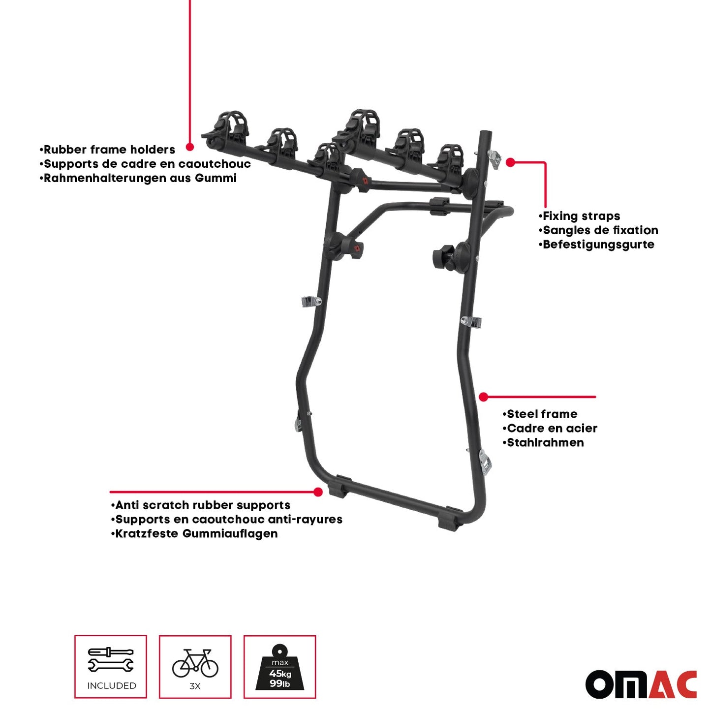 OMAC 3 Bike Rack For Mercedes GL-Class X164 2006-2012 Trunk Mount Bicycle Carrier U023918