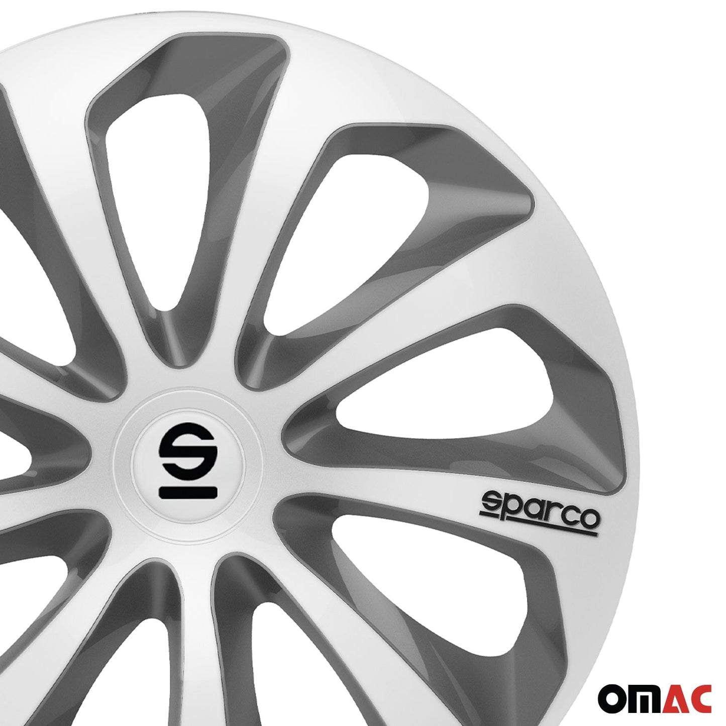 OMAC 16" Sparco Sicilia Wheel Covers Hubcaps Silver Gray 4 Pcs 96SPC1673SVGR