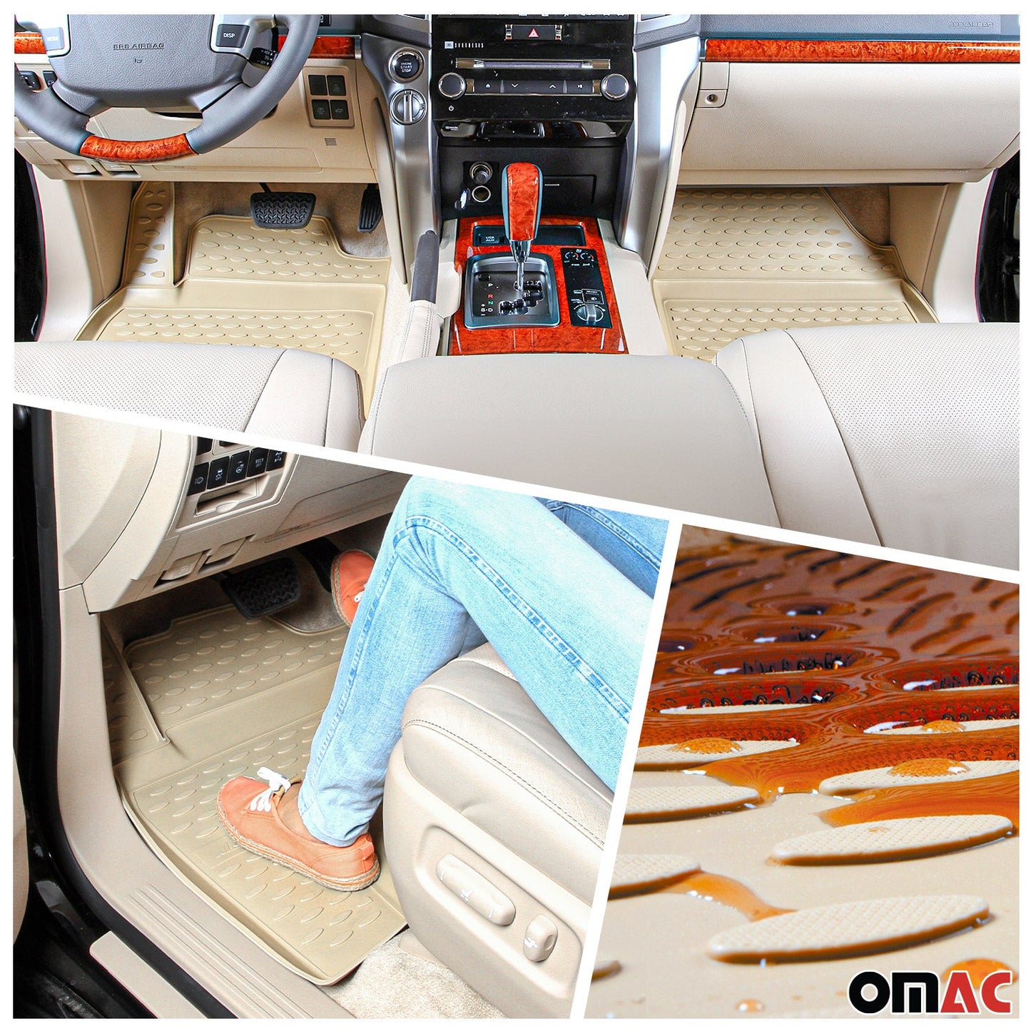 OMAC Custom Floor Mats & Cargo Liners for Toyota Highlander 2001-2007 Beige 4 Pcs 7091443-250BG